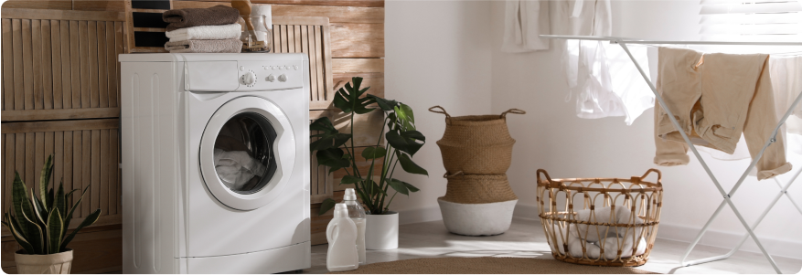 A washing machine in a home.