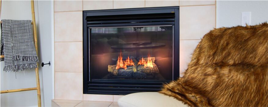 A gas fireplace